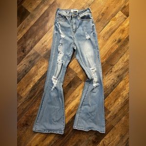 Juniors distressed/destroyed flare jeans